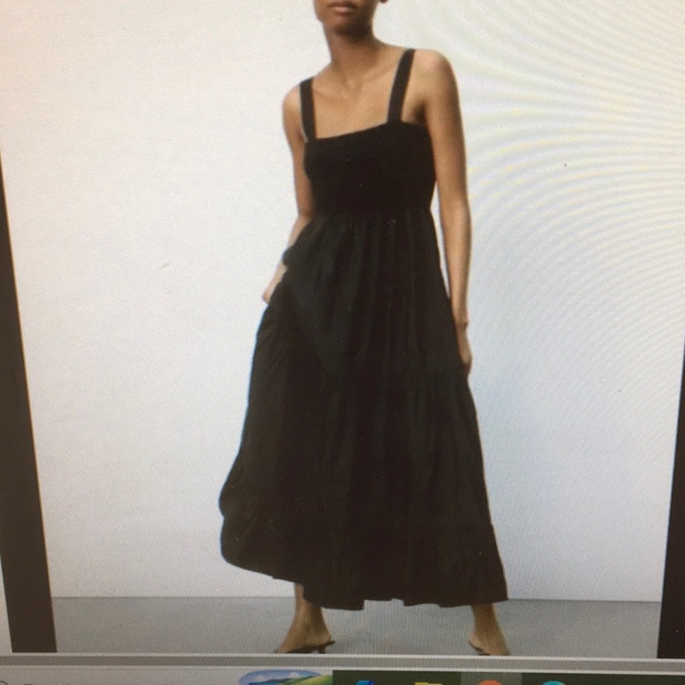 ZARA BLACK-SMOCKED POPLIN 3 TIERED MAXI DRESS/NWT